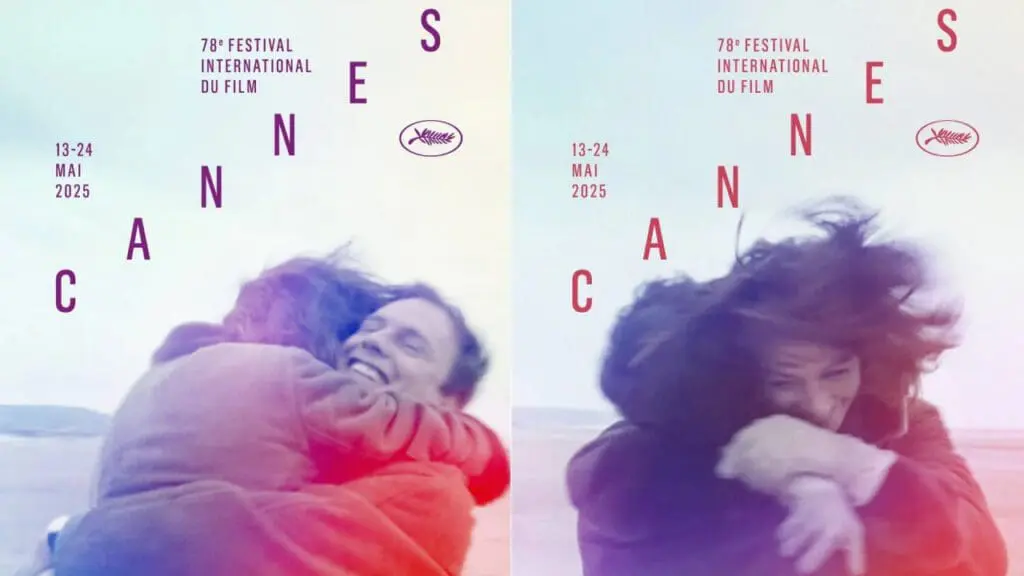 Official poster for the 78th edition of Cannes, showing two figures embracing