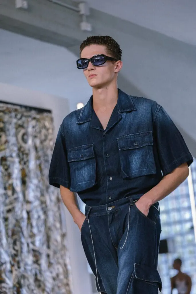 Dark denim shirt with trousers SS26 runway