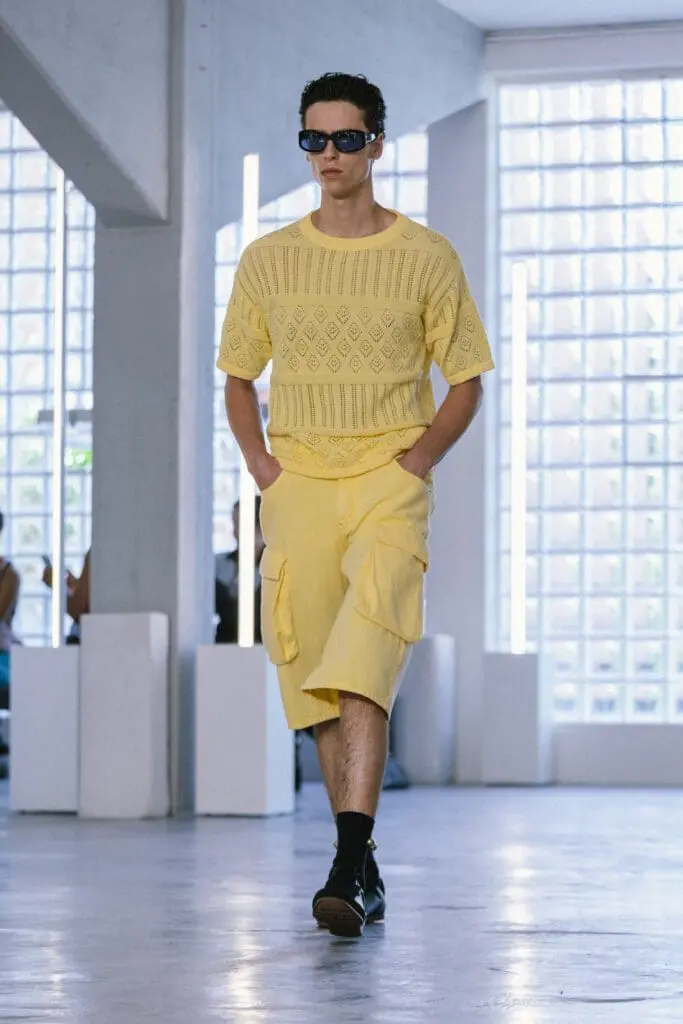 Oversized yellow sweatshirt SS26 runway look