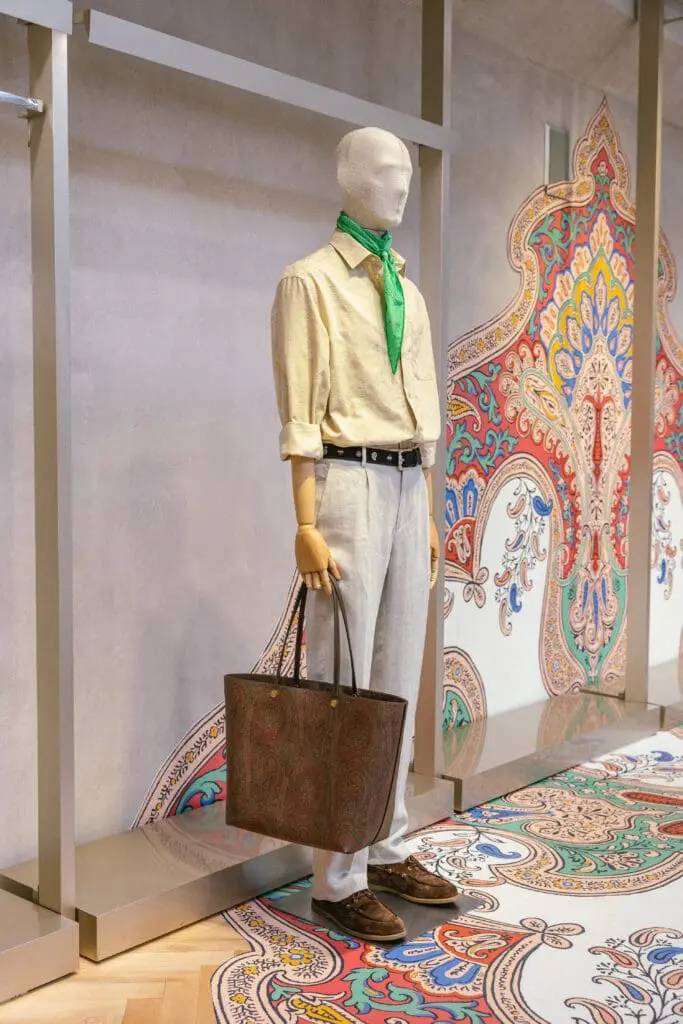 Etro SS26 yellow shirt with green scarf