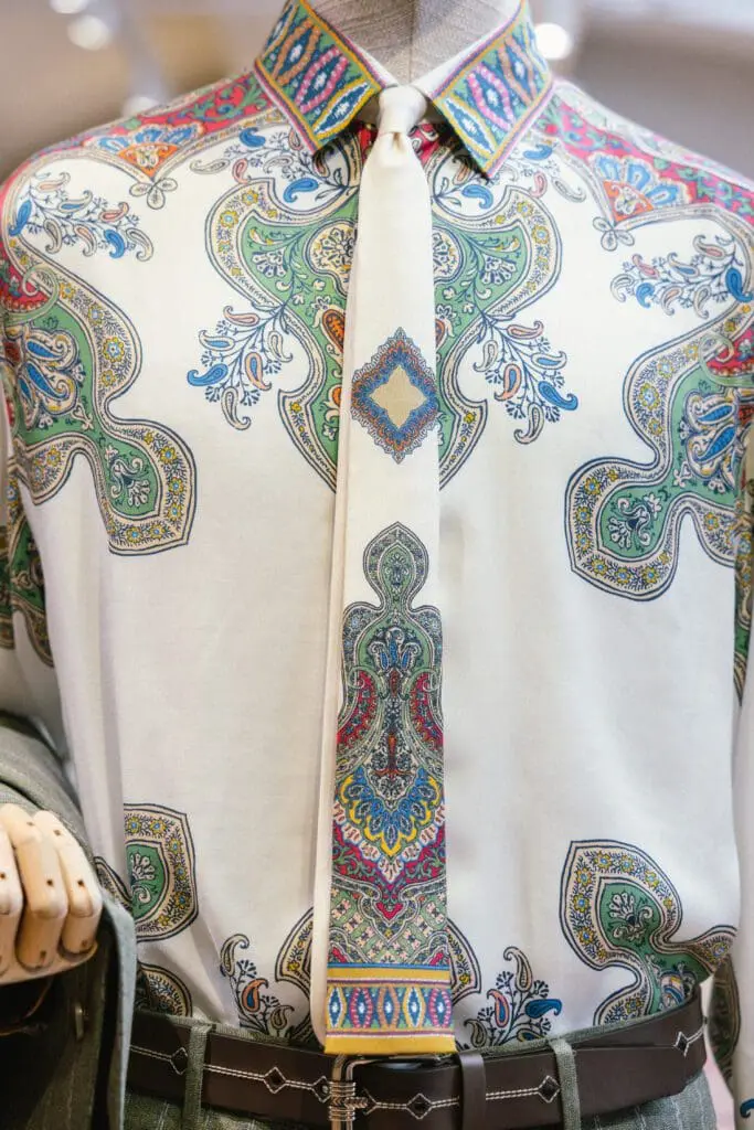 Etro SS26 paisley silk shirt with tie