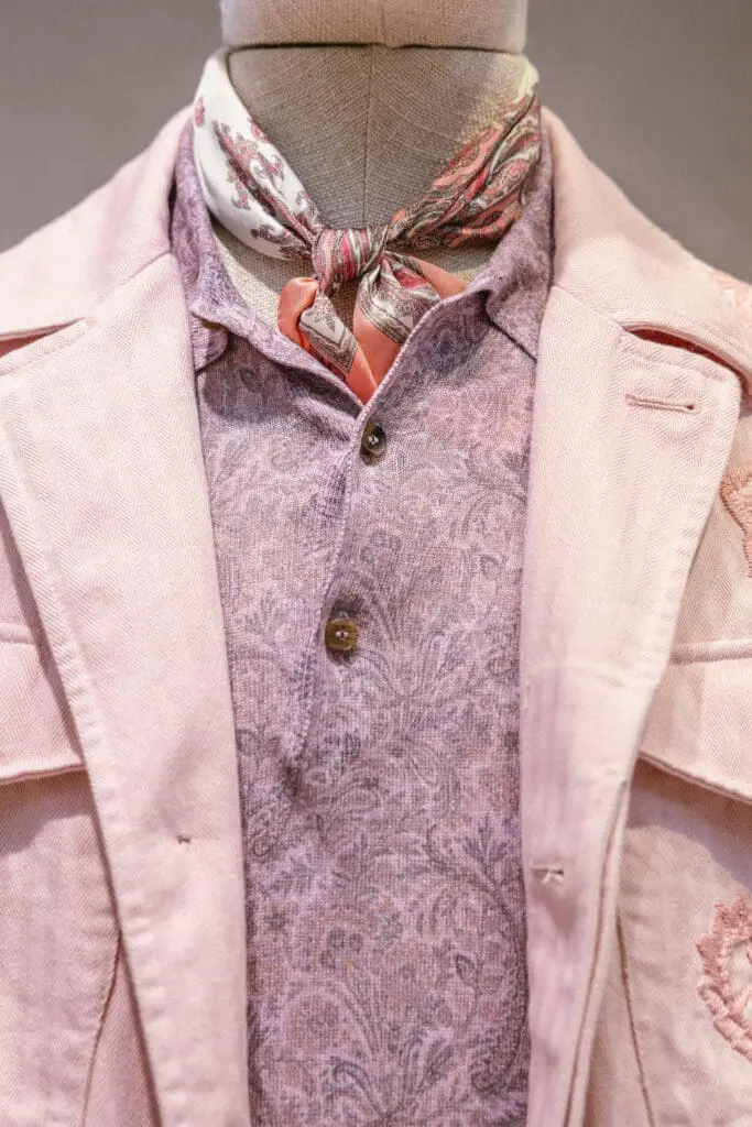 Etro SS26 pink paisley shirt and silk scarf