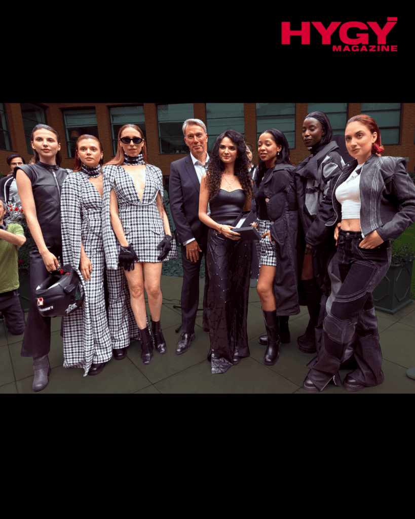 Olivia Parkinson and models posing after Jimmy Choo Academy show