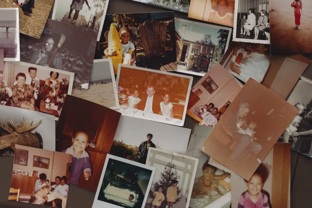 A collage of vintage family photographs from Maya Njie’s personal archive
