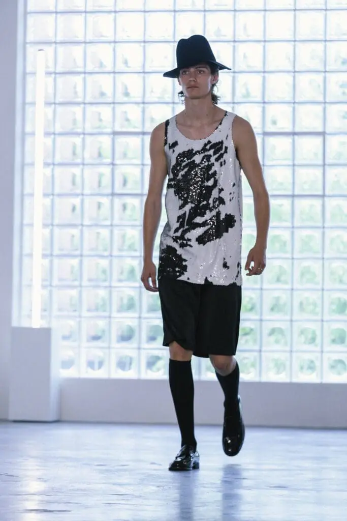 Runway outfit with fringed details at Miguel Vieira SS26