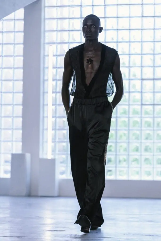 Luminous textures on model at Miguel Vieira SS26