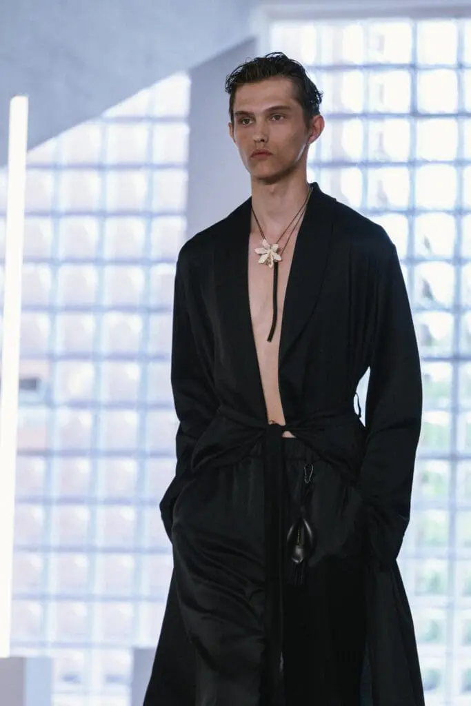 Dark monochrome outfit at Miguel Vieira SS26 show