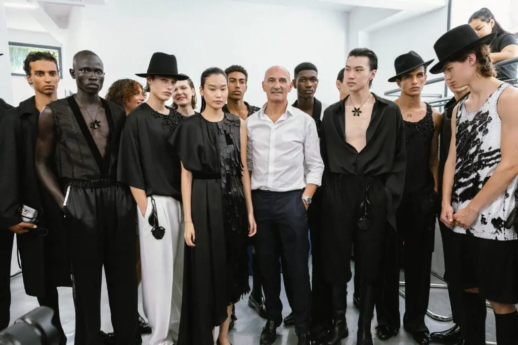 Model walking monochrome runway at Miguel Vieira SS26