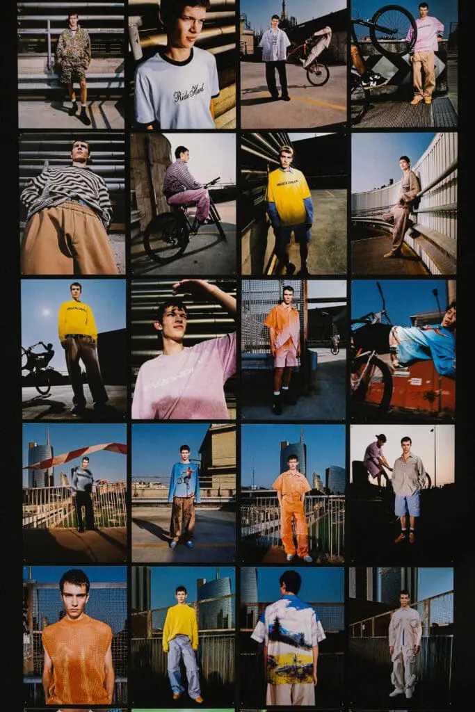 Outdoor lookbook portraits from MSGM SS26 cycling-themed menswear