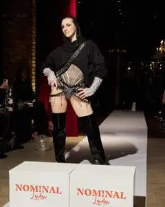 NOM!NAL London runway look with crystal-studded bodysuit