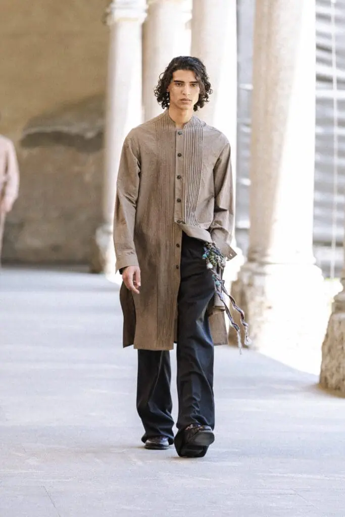 QASIMI SS26 layered silhouette at Milan Fashion Week