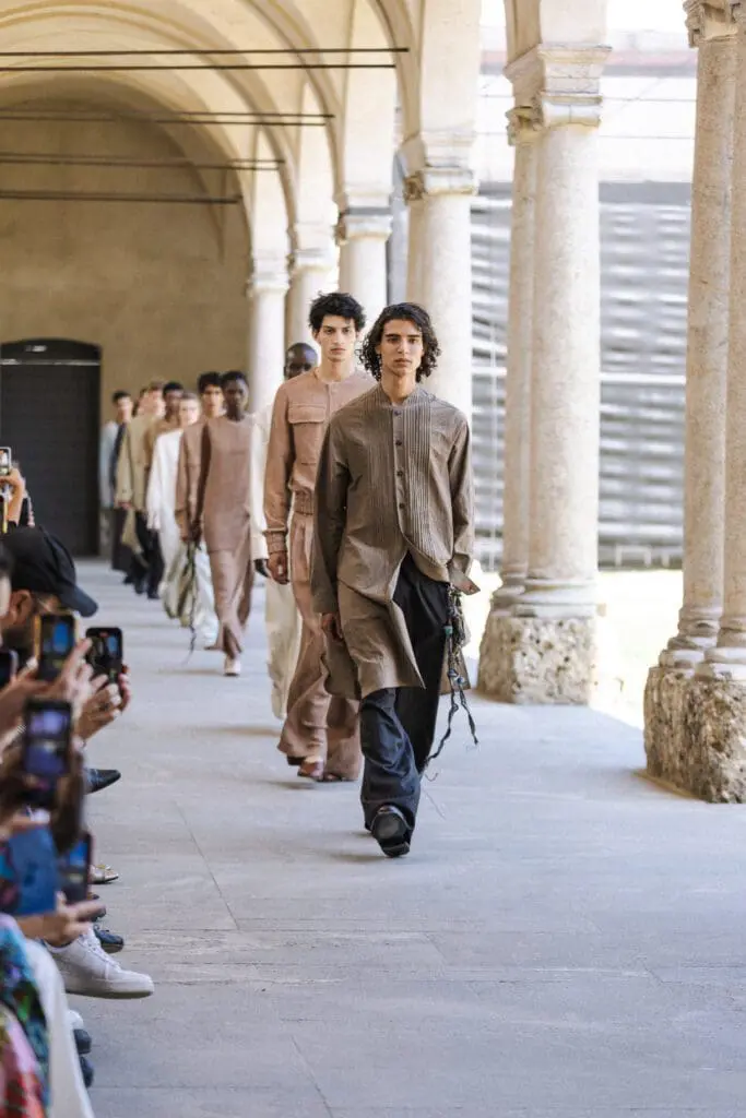 White outfit with nylon pleats QASIMI SS26