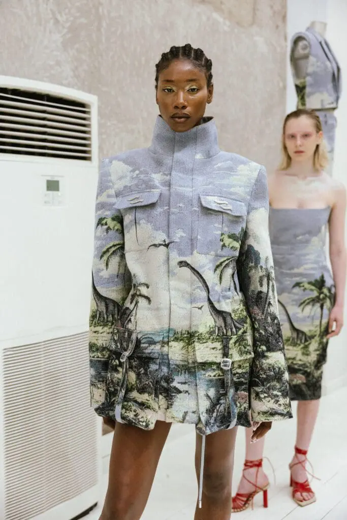 Dinosaur jacquard coat from SSHEENA SS26