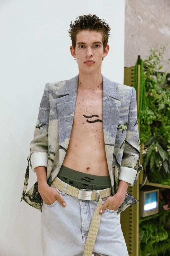 Male model in jacquard jacket SSHEENA SS26