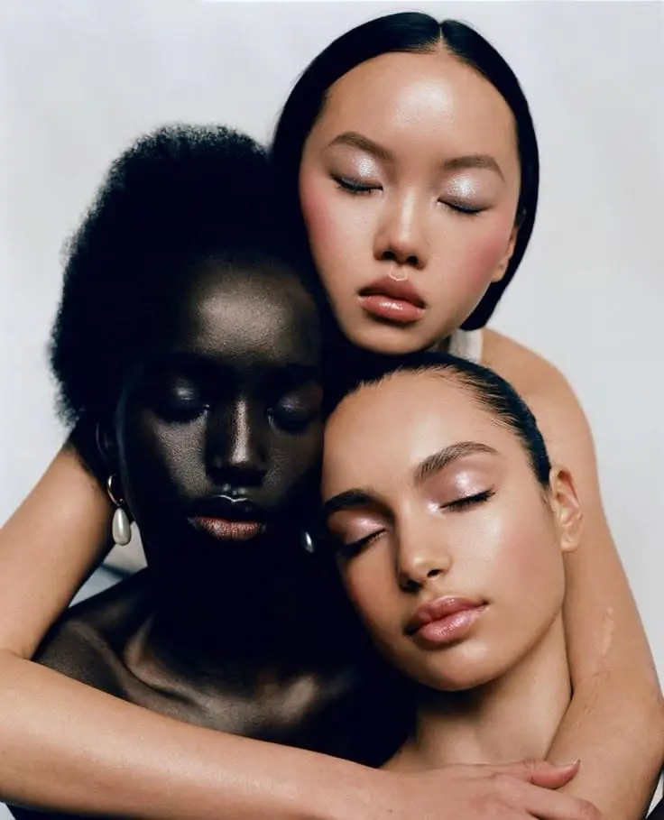 Black and Asian models in close fashion portrait