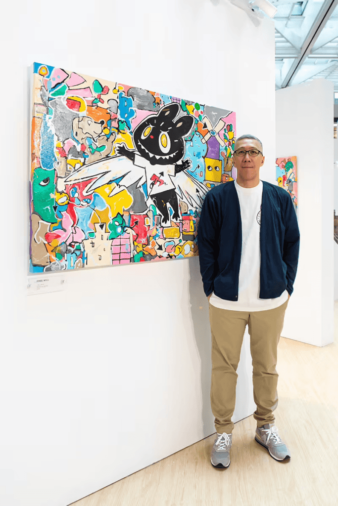Kasing Lung with Labubu artwork at exhibition