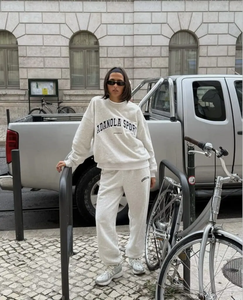 Adanola clean-girl white sweatsuit streetwear look
