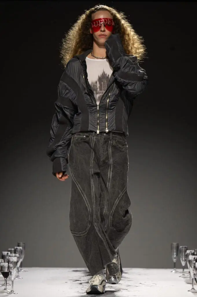 LUEDER black bomber and denim runway look SS26