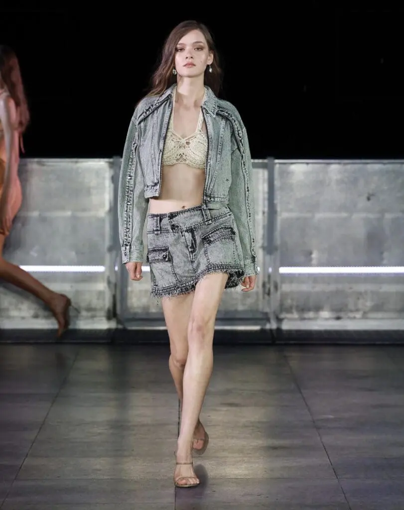 MARK FAST denim skirt and crochet top runway look SS26