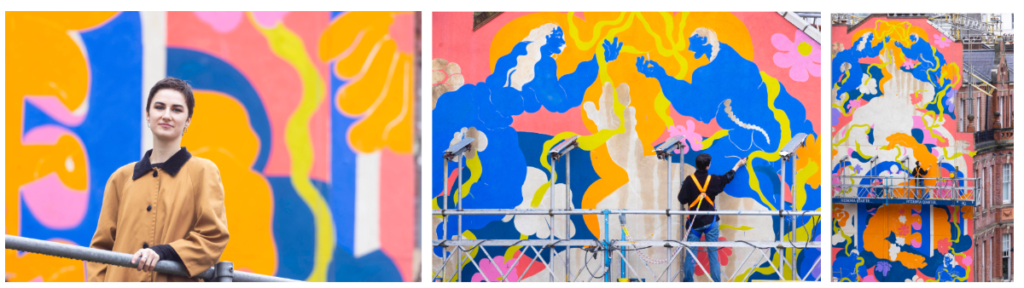 Oliwia Bober in front of ‘Threads in Common’ mural