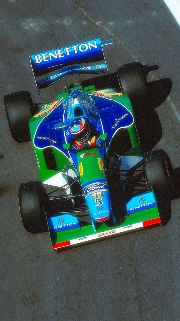 Benetton vintage Formula 1 car viewed from above
