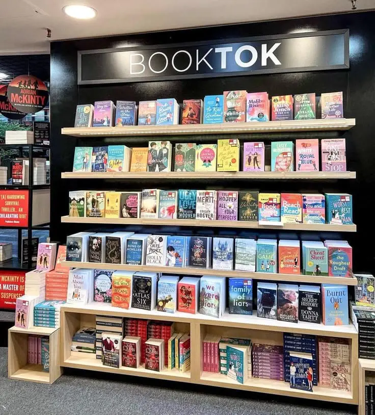 bookstore shelf labelled BookTok with trending titles