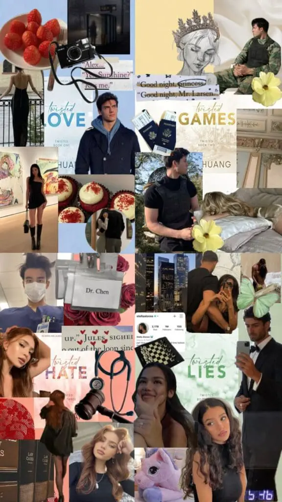 aesthetic collage of popular BookTok titles and tropes