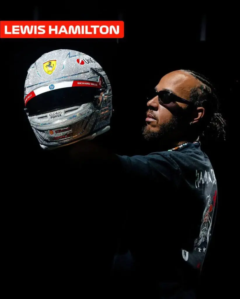 Formula 1 driver portrait with helmet in silhouette