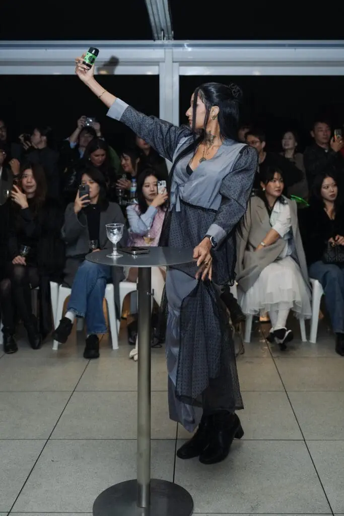 Sheer grey layered dress on the YONGDAE runway