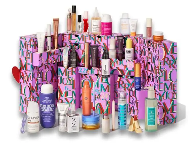 luxury beauty advent calendar with skincare makeup and fragrance
