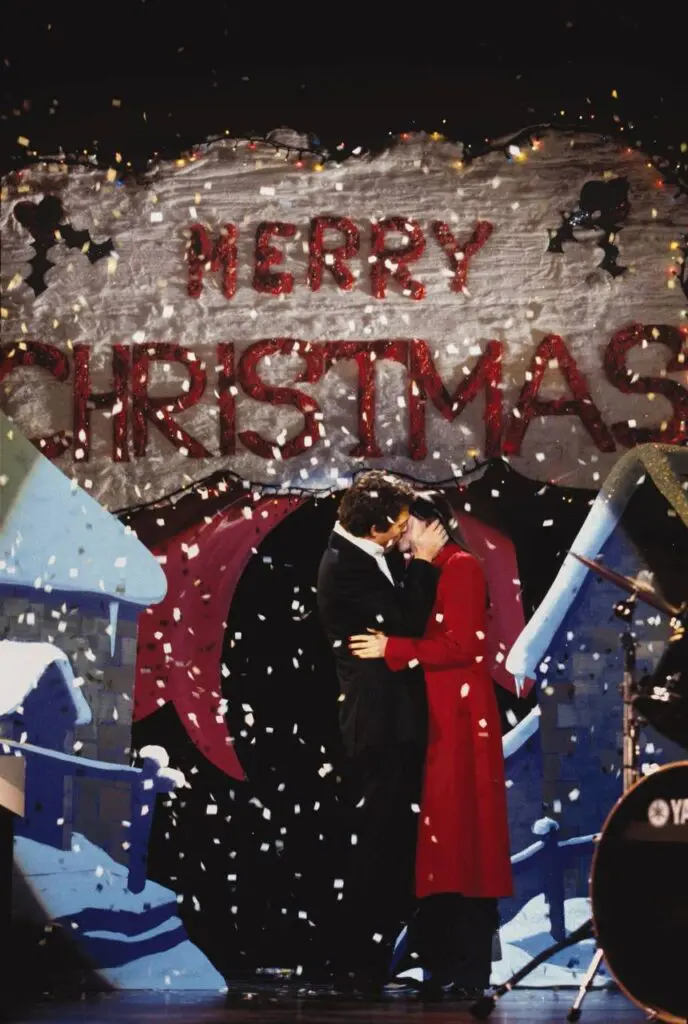 Merry Christmas lights snowy kiss holiday romance