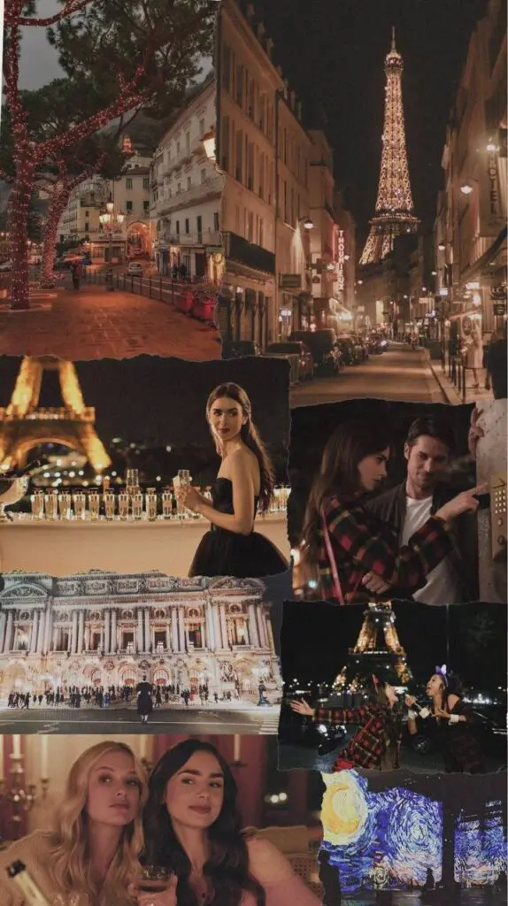 Paris night montage with Eiffel Tower and on-screen scenes