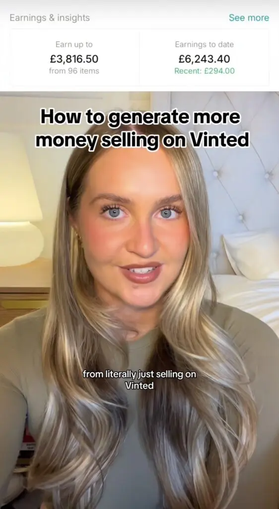 TikTok creator showing Vinted earnings dashboard