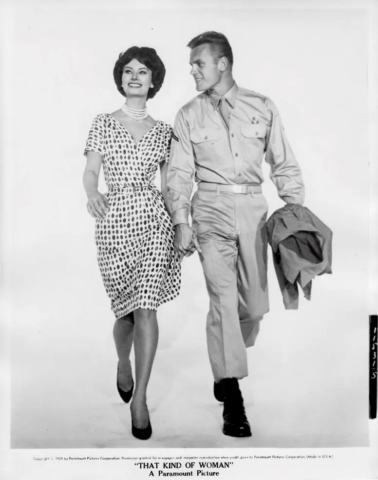 1950s cinema vintage polka dot wrap dress pearls couple