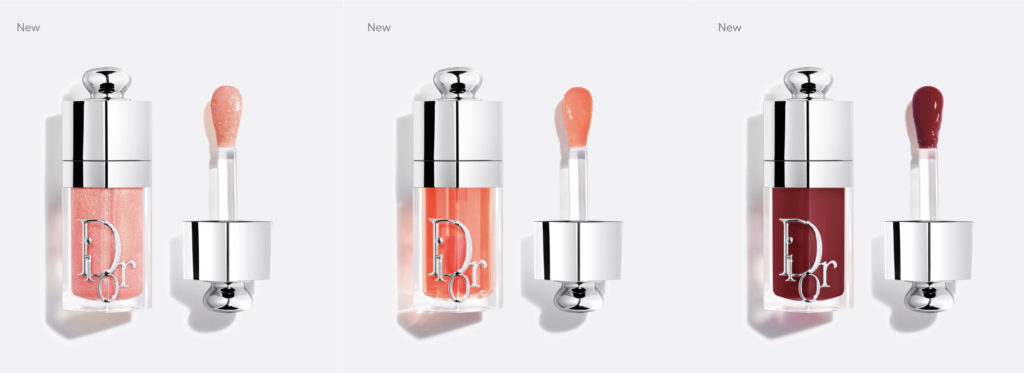 Dior Addict Lip Glow Oil shades with doe-foot applicators lineup