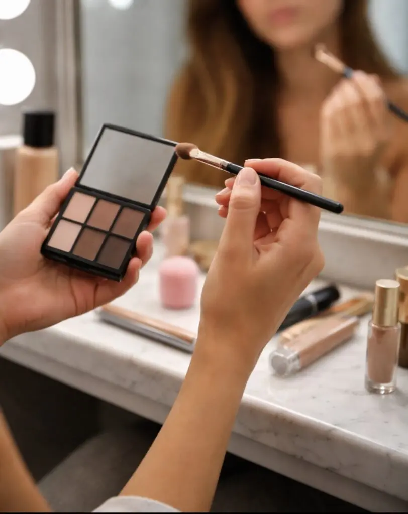 neutral eyeshadow palette brush GRWM makeup routine