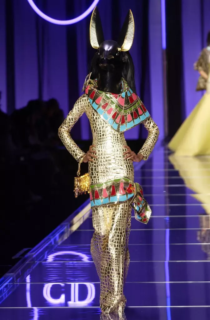 Valery Prince in a towering Nefertiti crown and dramatic Dior couture dress