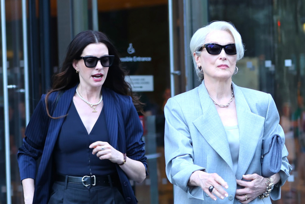 Meryl Streep and Anne Hathaway filming Prada 2 scene
