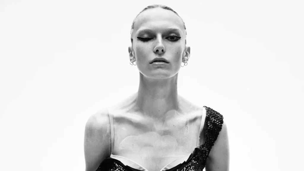 Alex Consani black and white portrait closeup