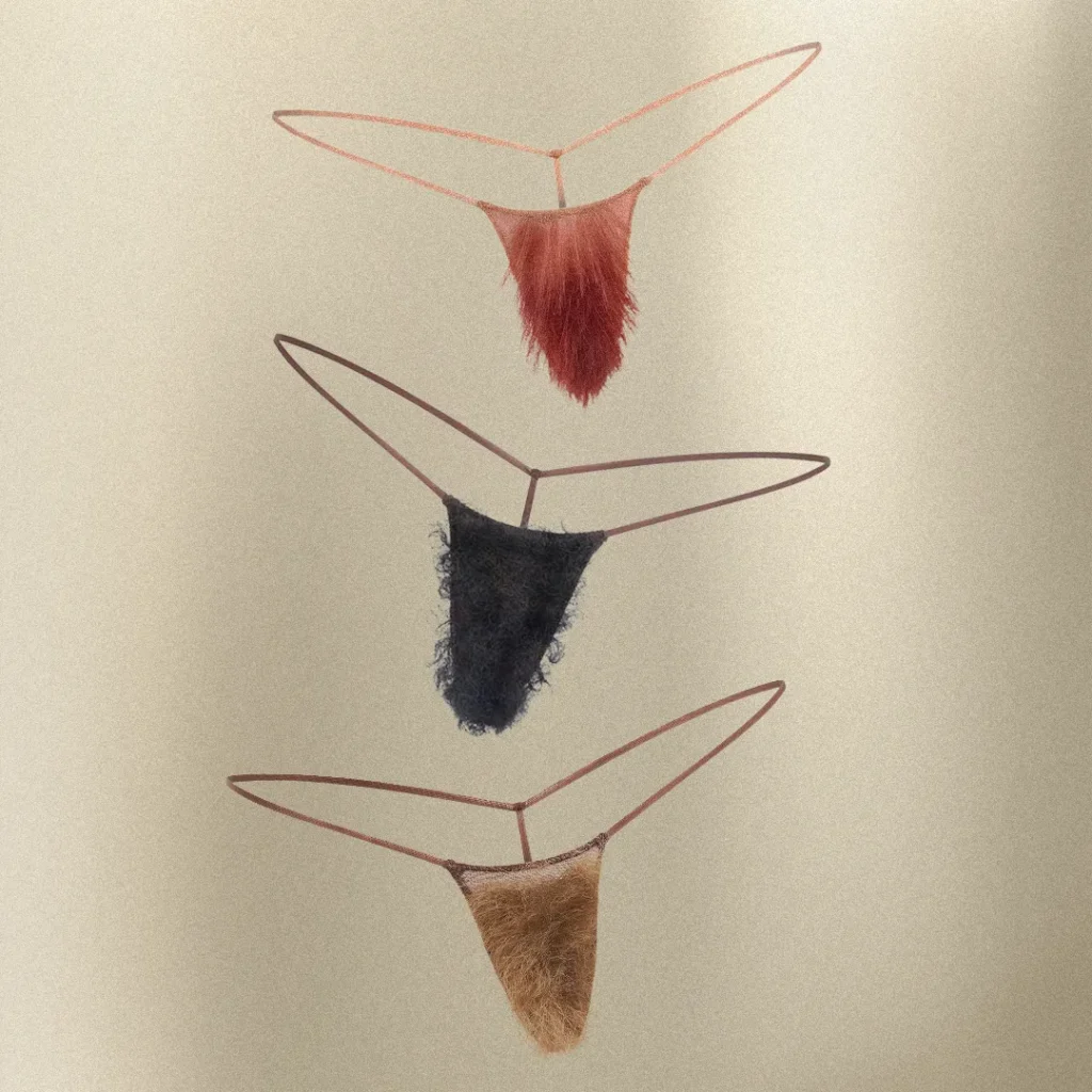 Faux-hair micro string thongs on hangers